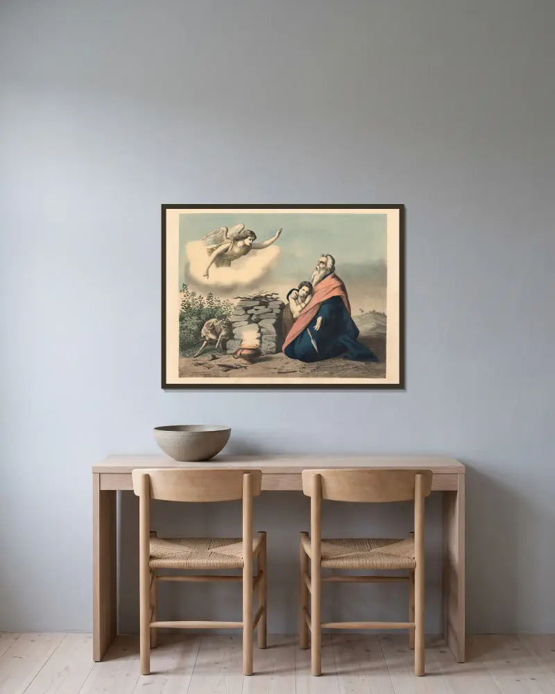 Abraham and Isaac av Sandberg inramad på en vägg
