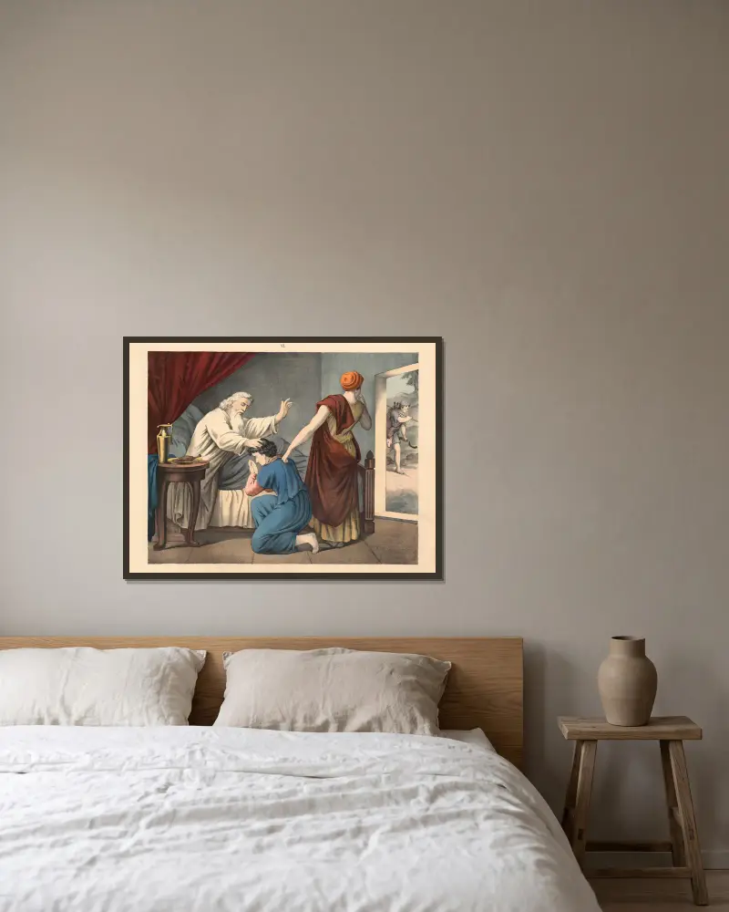 Isaac blesses Jacob av Sandberg inramad på en vägg