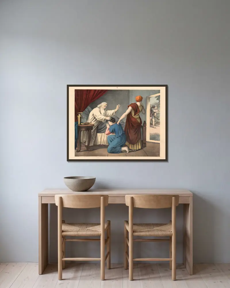 Isaac blesses Jacob av Sandberg inramad på en vägg