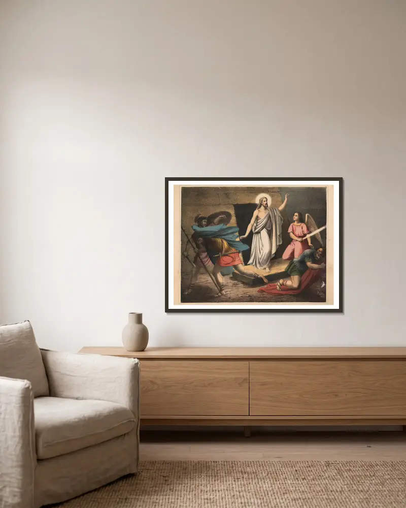 Die Auferstehung von Sandberg gerahmt an einer Wand