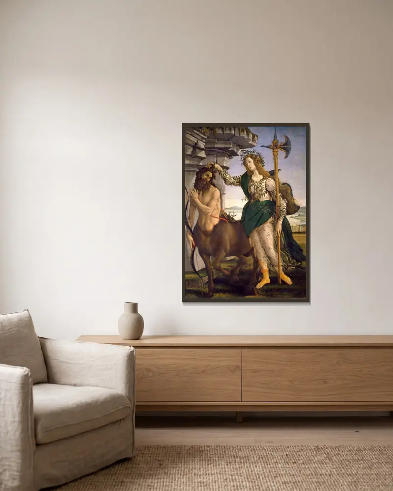 Pallas And The Centaur av Sandro Botticelli inramad på en vägg