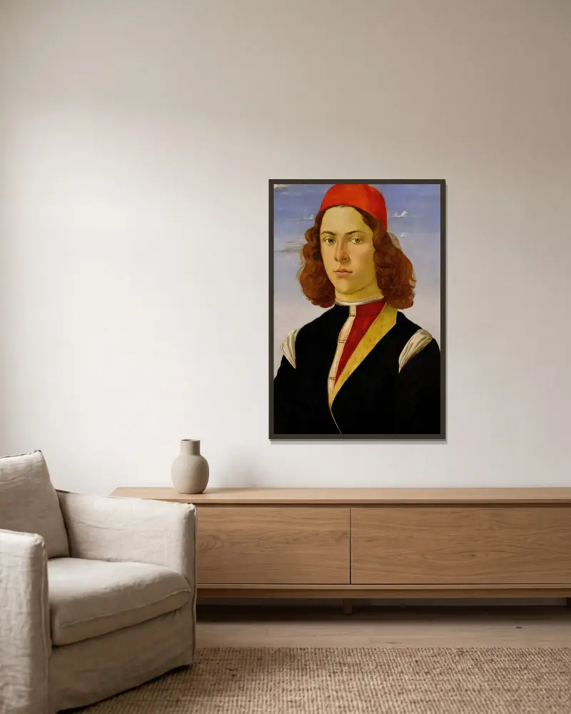 Portrét mladého muže, Sandro Botticelli v rámu na stěně