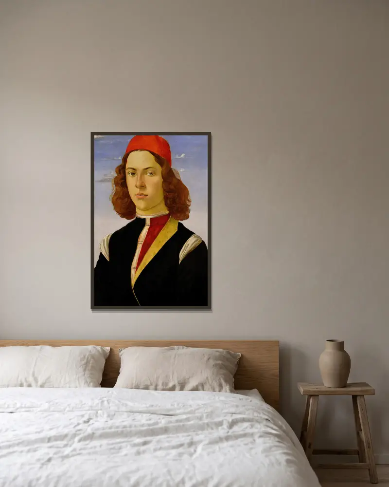 Portrét mladého muže, Sandro Botticelli v rámu na stěně