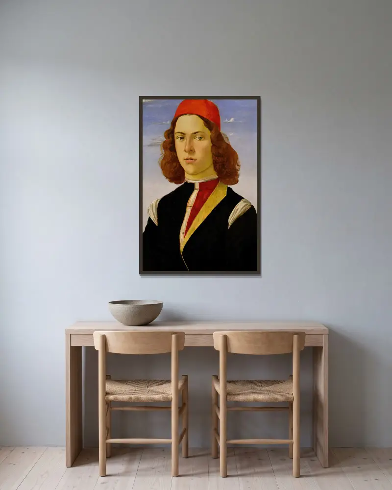 Portrét mladého muže, Sandro Botticelli v rámu na stěně