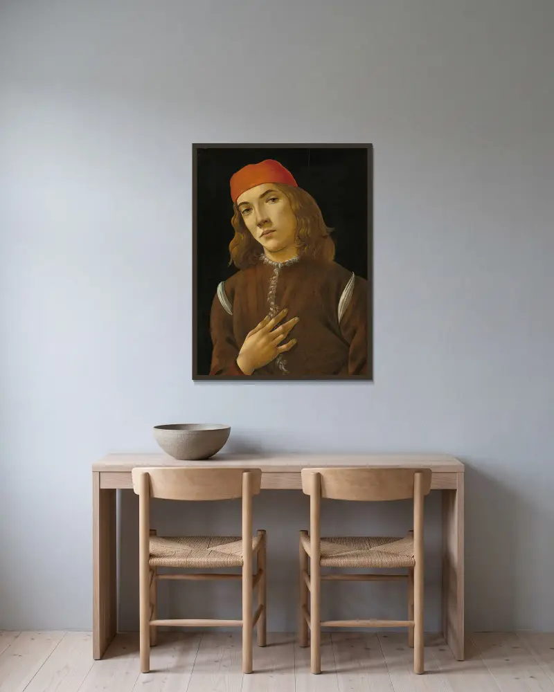 Porträtt av en yngling av Sandro Botticelli inramad på en vägg