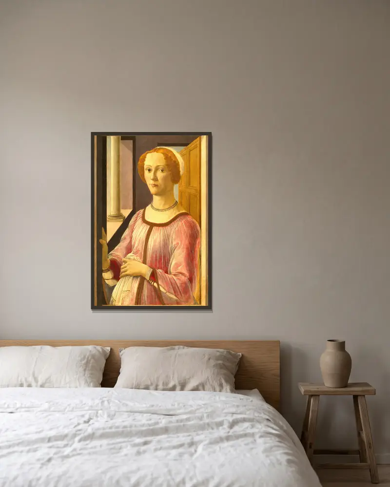 Porträtt av Smeralda Bandinelli av Sandro Botticelli inramad på en vägg