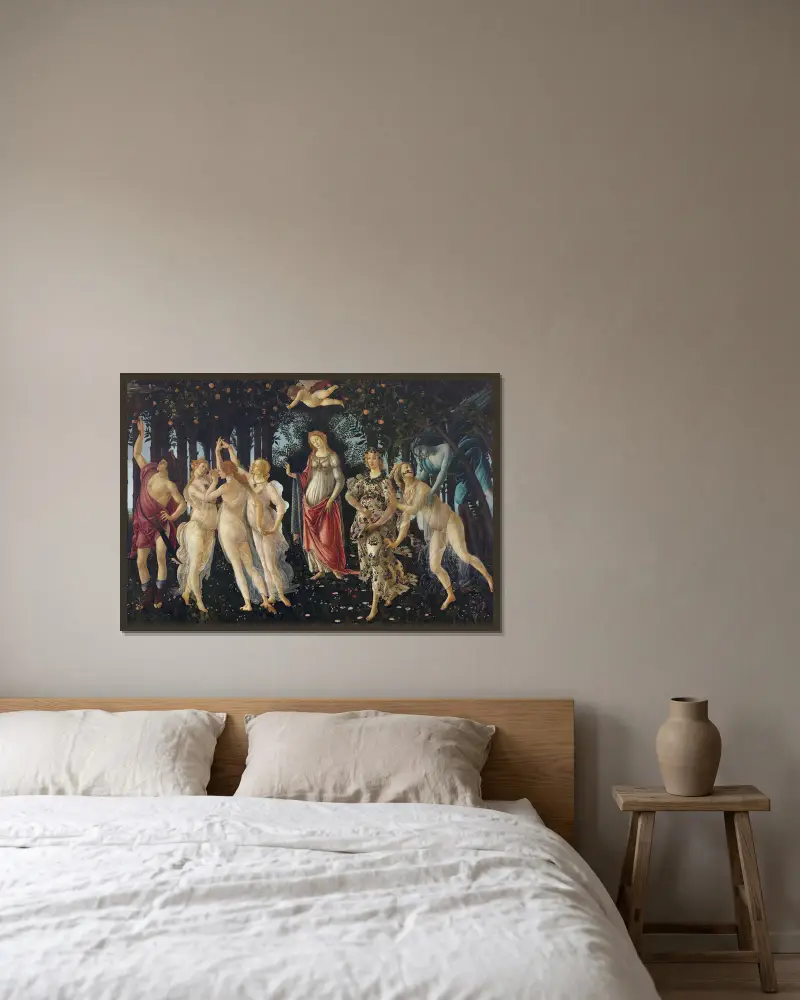 Spring av Sandro Botticelli inramad på en vägg