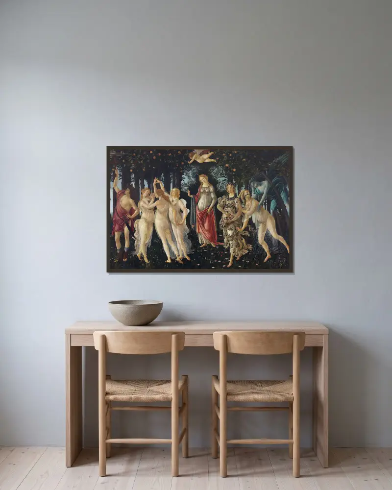 Spring av Sandro Botticelli inramad på en vägg