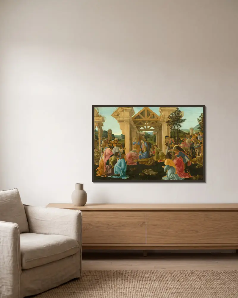 The Adoration Of The Magi av Sandro Botticelli inramad på en vägg