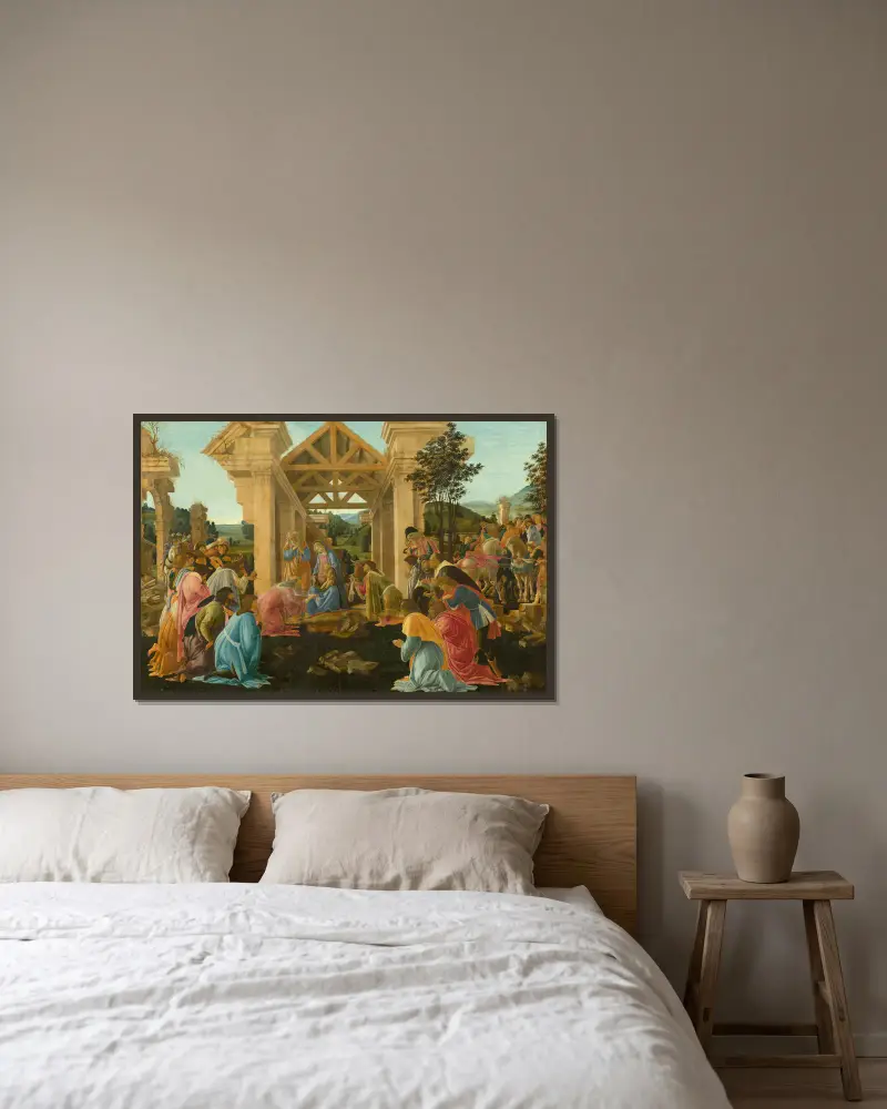 The Adoration Of The Magi av Sandro Botticelli inramad på en vägg
