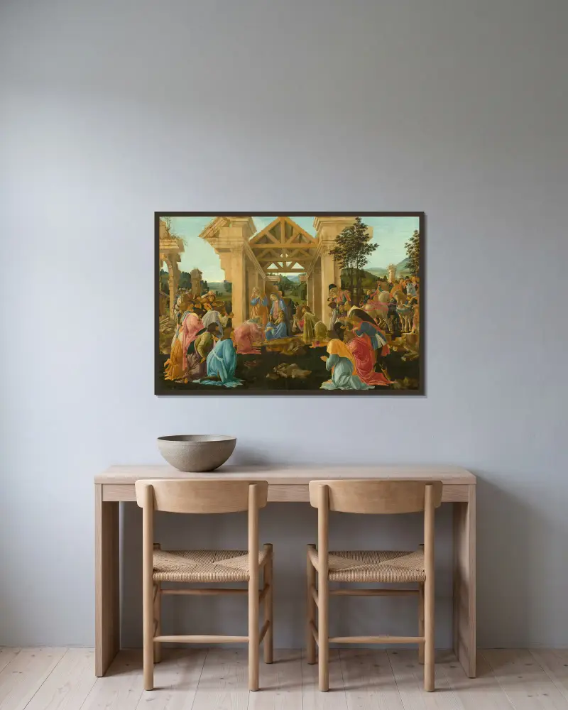 The Adoration Of The Magi av Sandro Botticelli inramad på en vägg