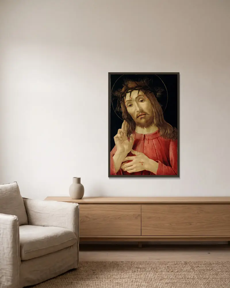 The Resurrected Christ av Sandro Botticelli inramad på en vägg
