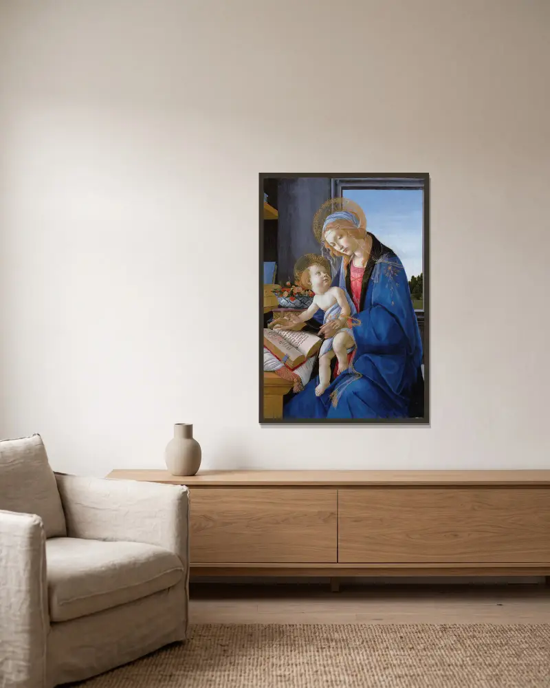 The Virgin and Child (The Madonna of the Book) av Sandro Botticelli inramad på en vägg