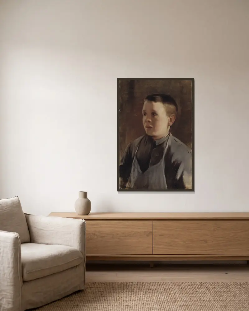 Porträtt av en pojke av Santiago Rusiñol inramad på en vägg