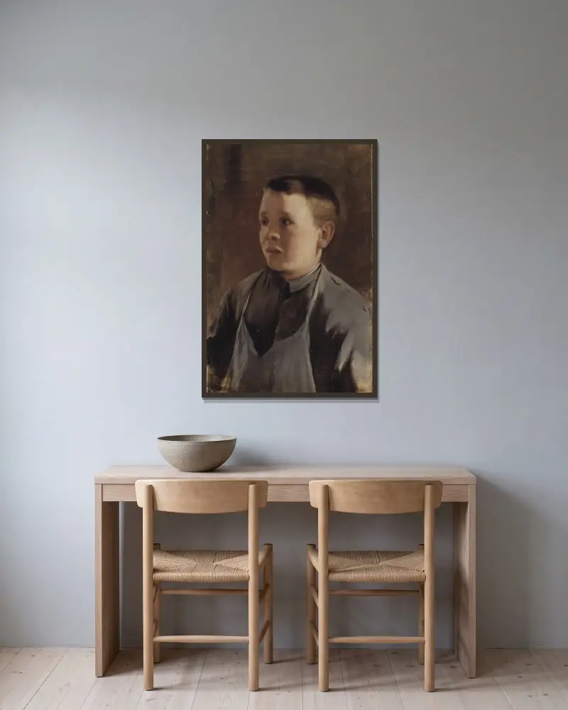Porträtt av en pojke av Santiago Rusiñol inramad på en vägg