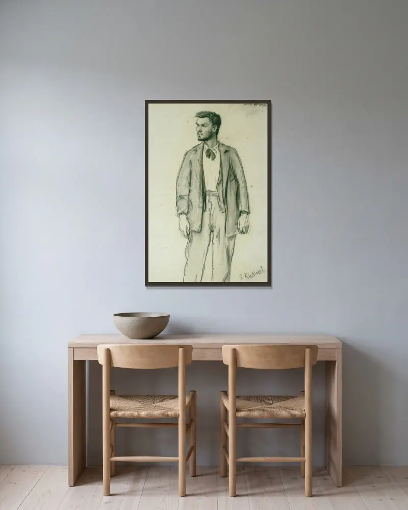 Porträtt av Carles Mani av Santiago Rusiñol inramad på en vägg