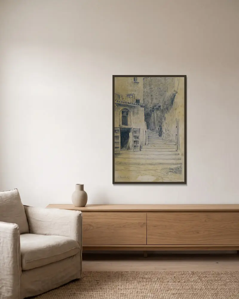 Bygata. Granada av Santiago Rusiñol inramad på en vägg