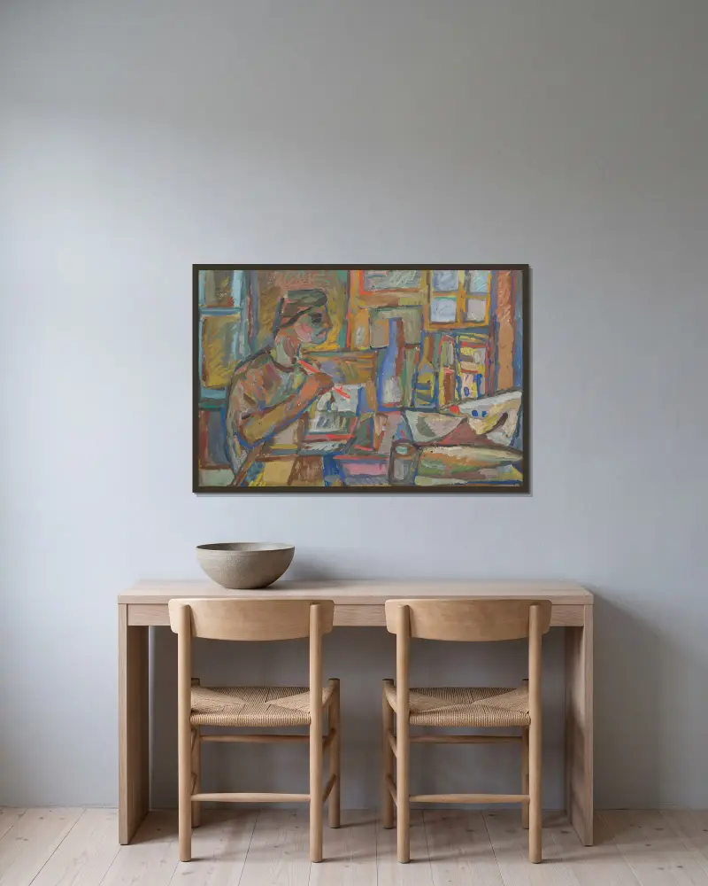 Maler im Atelier von Sasza Blonder gerahmt an einer Wand
