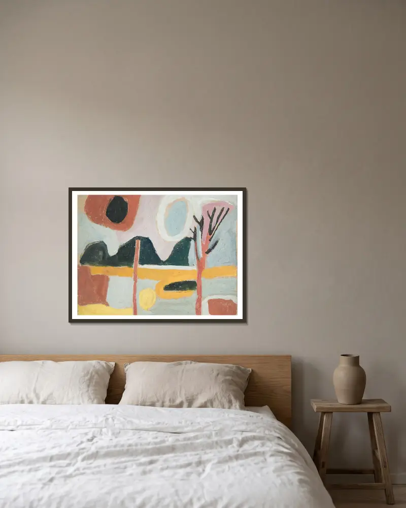 Stilisierte Landschaft mit Baum von Sasza Blonder gerahmt an einer Wand