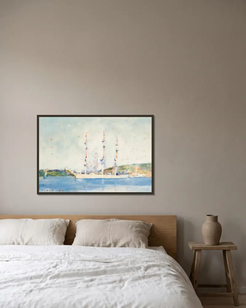 Żaglowiec na kotwicy, Henry Scott Tuke w ramie na ścianie