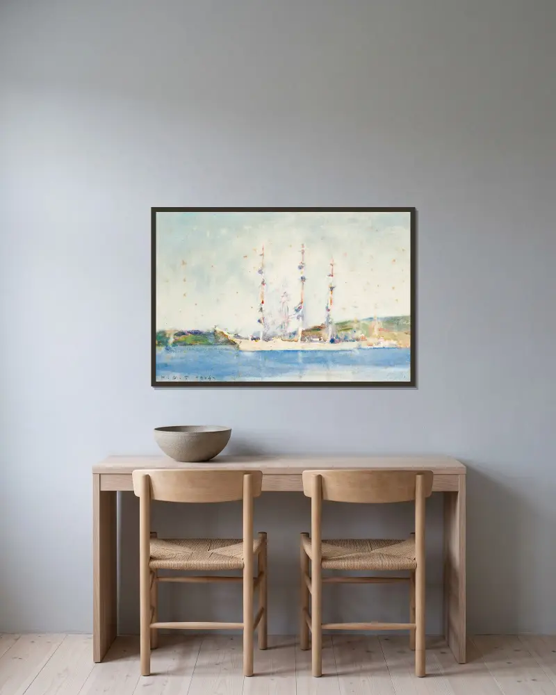 Żaglowiec na kotwicy, Henry Scott Tuke w ramie na ścianie