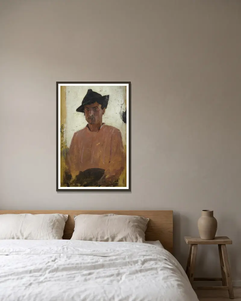 Italienischer Mann mit Hut von Henry Scott Tuke gerahmt an einer Wand