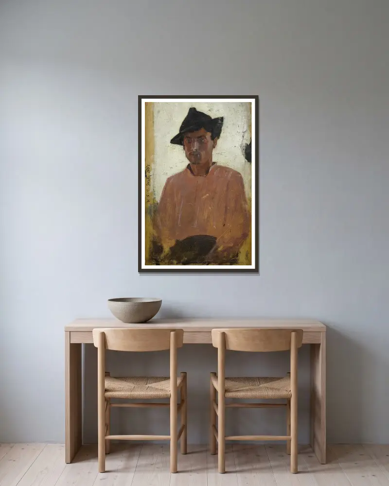Italienischer Mann mit Hut von Henry Scott Tuke gerahmt an einer Wand