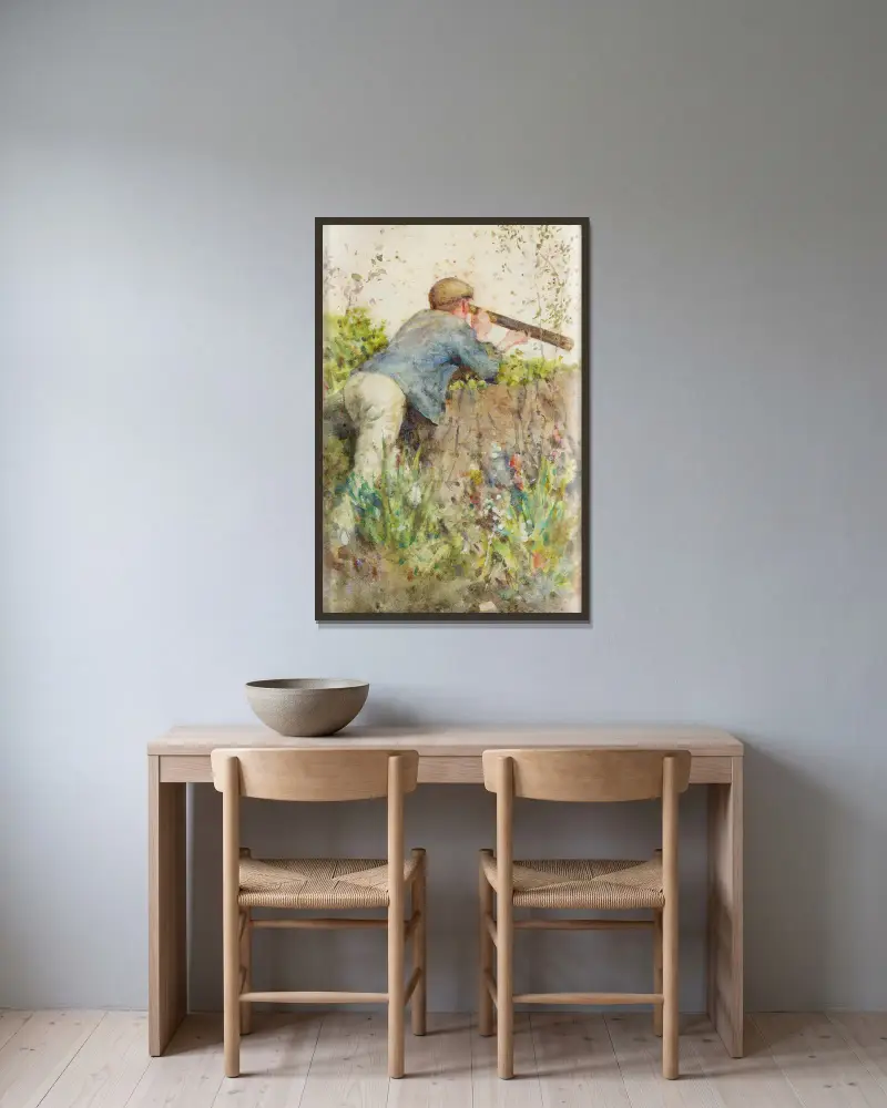 Mężczyzna patrzący przez teleskop, Henry Scott Tuke w ramie na ścianie