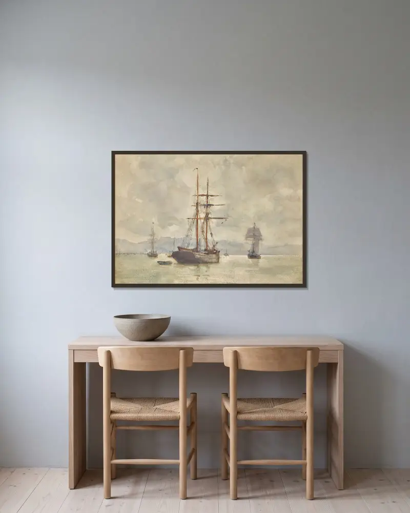 Plachetnice na kotvě, Henry Scott Tuke v rámu na stěně