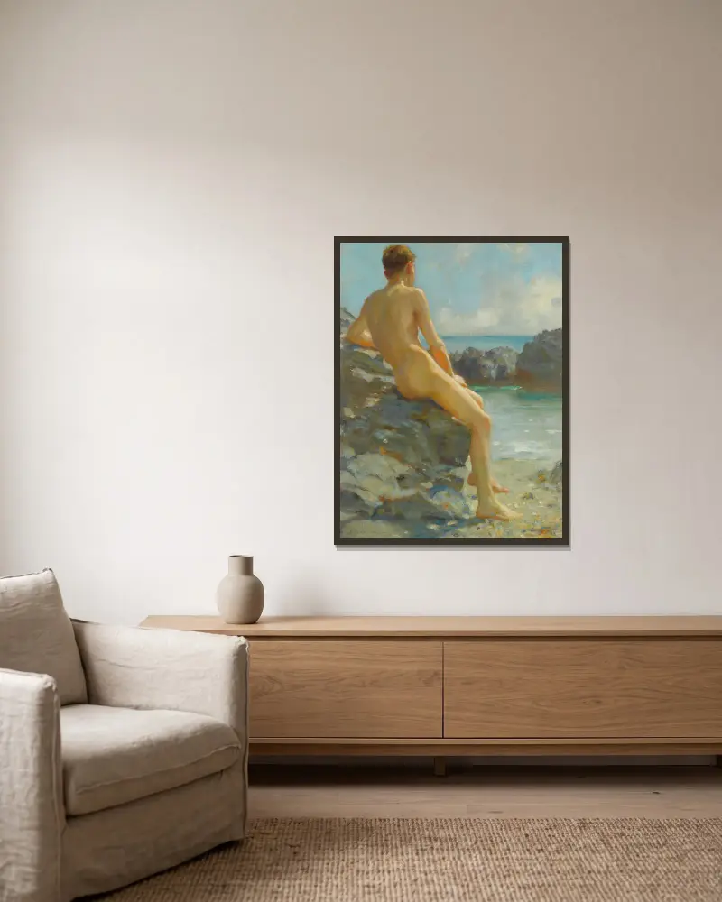 Der Badende von Henry Scott Tuke gerahmt an einer Wand