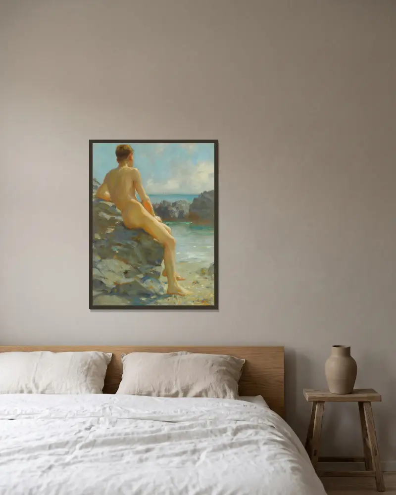 Der Badende von Henry Scott Tuke gerahmt an einer Wand