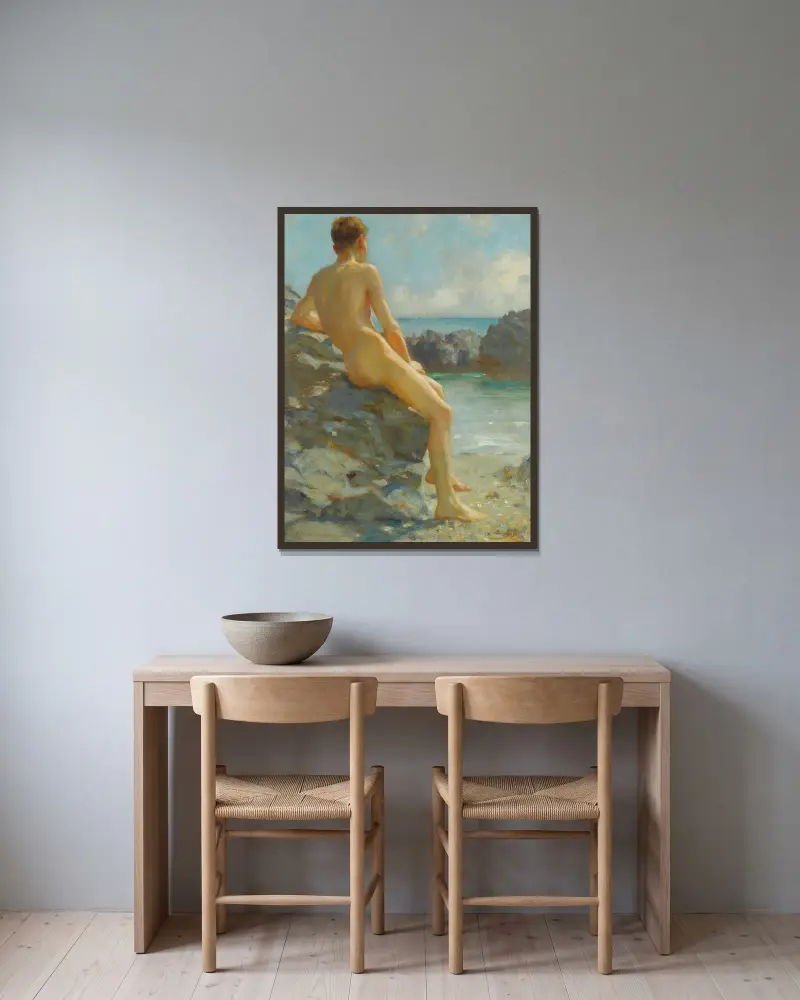 Der Badende von Henry Scott Tuke gerahmt an einer Wand
