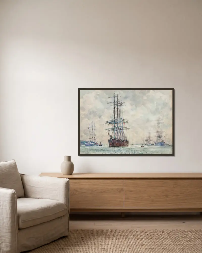 Plachetní lodě v Carrick Roads, Henry Scott Tuke v rámu na stěně