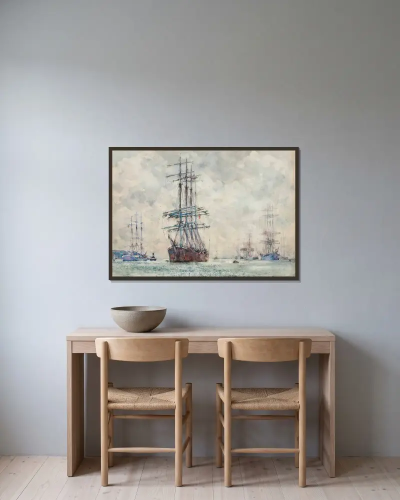Plachetní lodě v Carrick Roads, Henry Scott Tuke v rámu na stěně