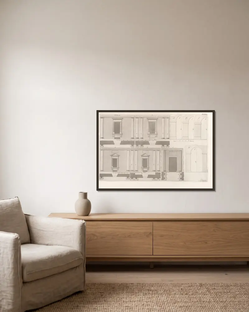 Architektur, die jede Art von Mauerwerk und Bauen umfasst, Tafel 030, 1812 – Nr. 2 von Sebastian Sierakowski gerahmt an einer Wand