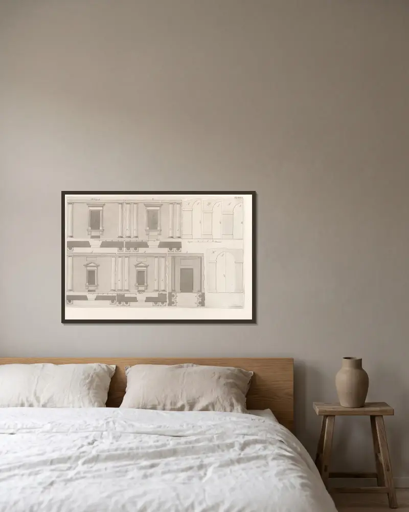 Architektur, die jede Art von Mauerwerk und Bauen umfasst, Tafel 030, 1812 – Nr. 2 von Sebastian Sierakowski gerahmt an einer Wand
