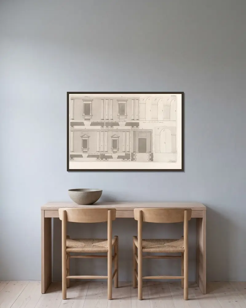 Architektur, die jede Art von Mauerwerk und Bauen umfasst, Tafel 030, 1812 – Nr. 2 von Sebastian Sierakowski gerahmt an einer Wand