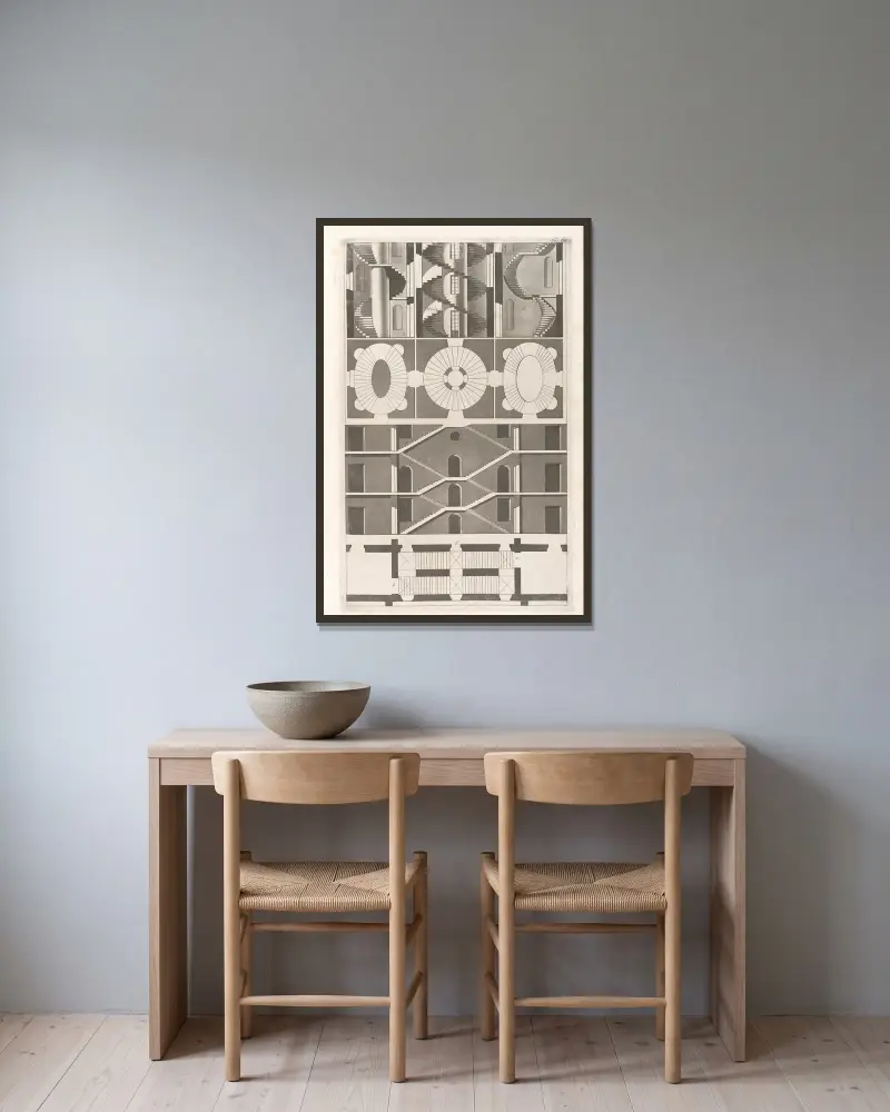 Architektur, die jede Art von Mauerwerk und Bauen umfasst, Tafel 062 von Sebastian Sierakowski gerahmt an einer Wand