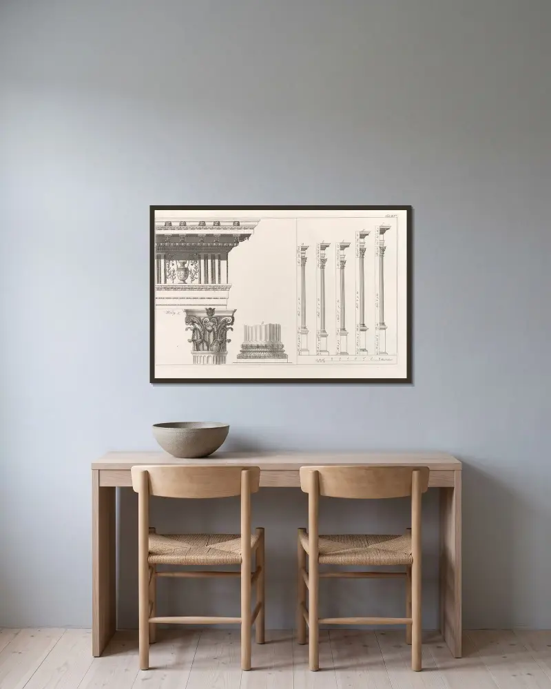 Architektur, die jede Art von Mauerwerk und Bauen umfasst, Tafel 015 von Sebastian Sierakowski gerahmt an einer Wand