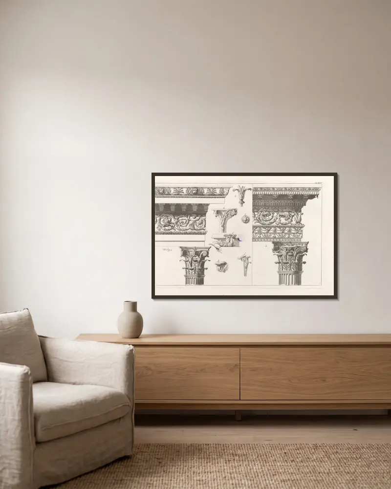 Architektur, die jede Art von Mauerwerk und Bauen umfasst, Tafel 014 von Sebastian Sierakowski gerahmt an einer Wand