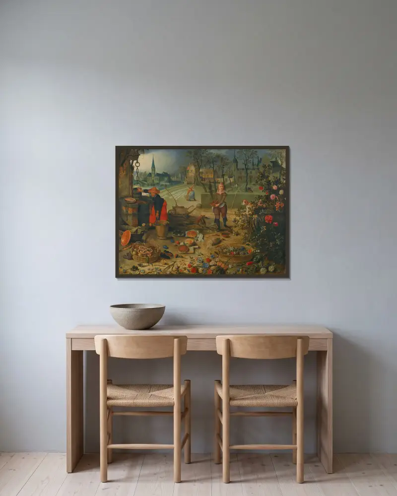 Allegorie des Frühlings von Sebastian Vrancx gerahmt an einer Wand