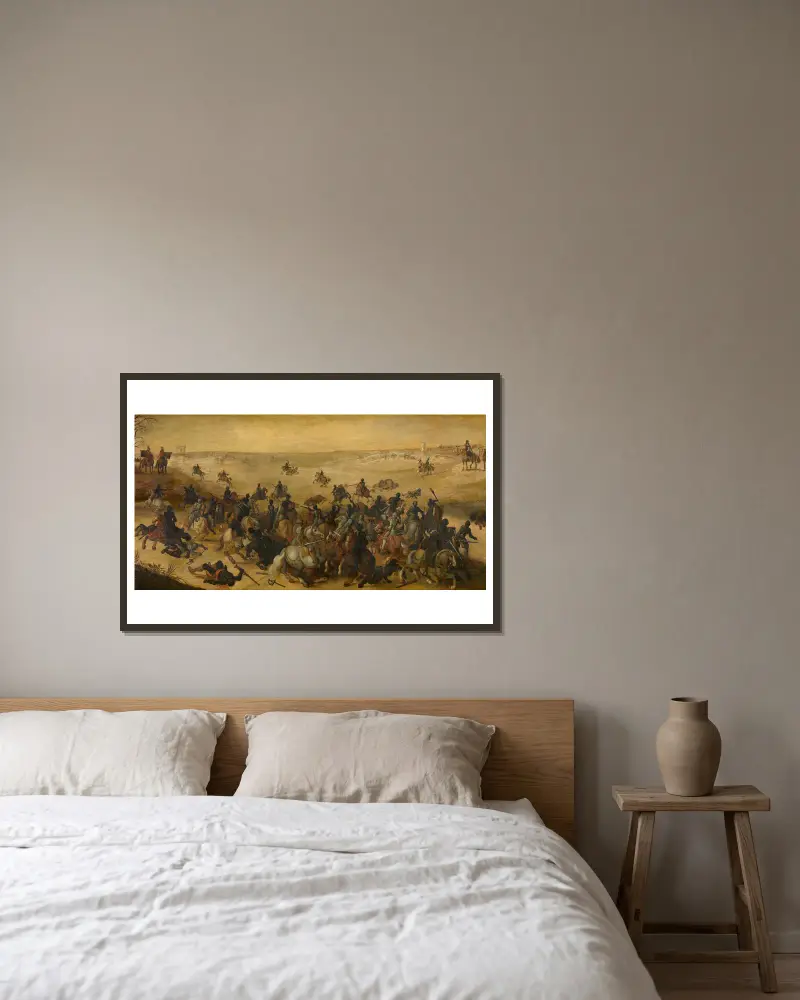 Die Schlacht bei Lekkerbeetjen von Sebastian Vrancx gerahmt an einer Wand