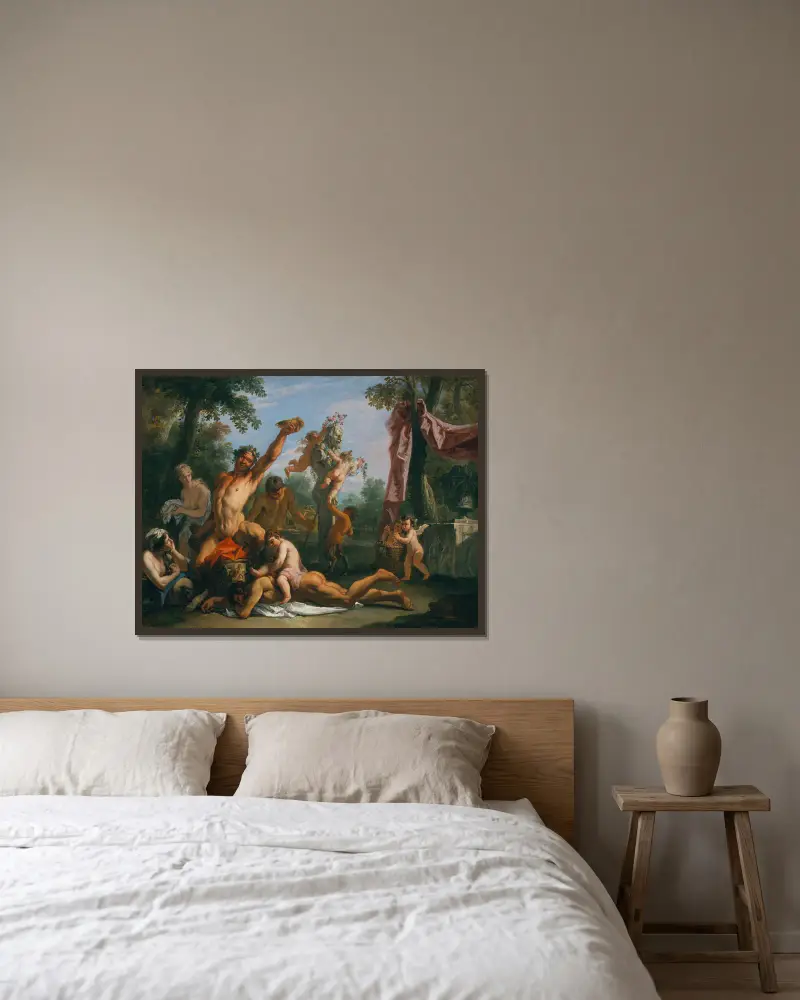 Ein Bacchanal von Sebastiano Ricci gerahmt an einer Wand