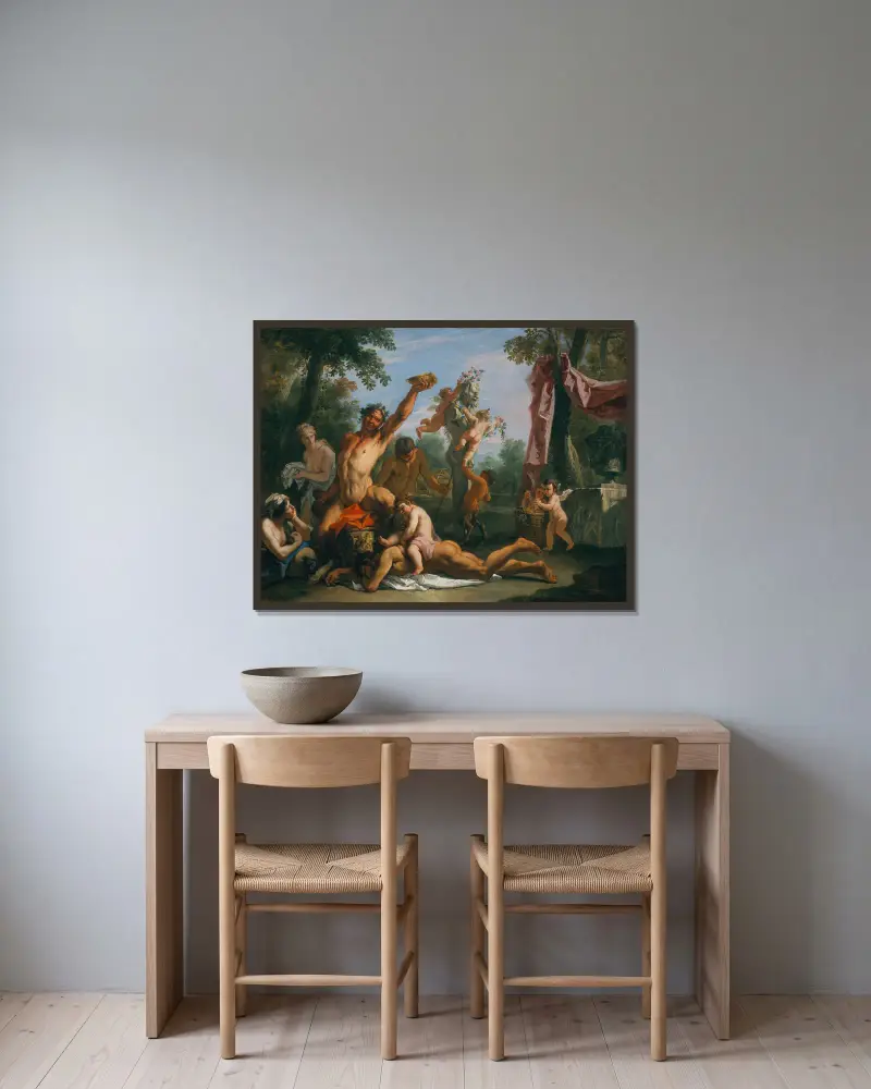 Ein Bacchanal von Sebastiano Ricci gerahmt an einer Wand