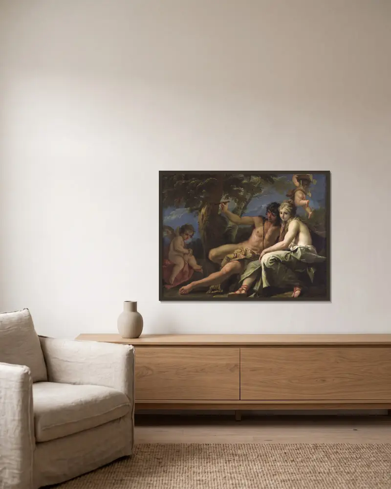 Angelica und Medoro von Sebastiano Ricci gerahmt an einer Wand