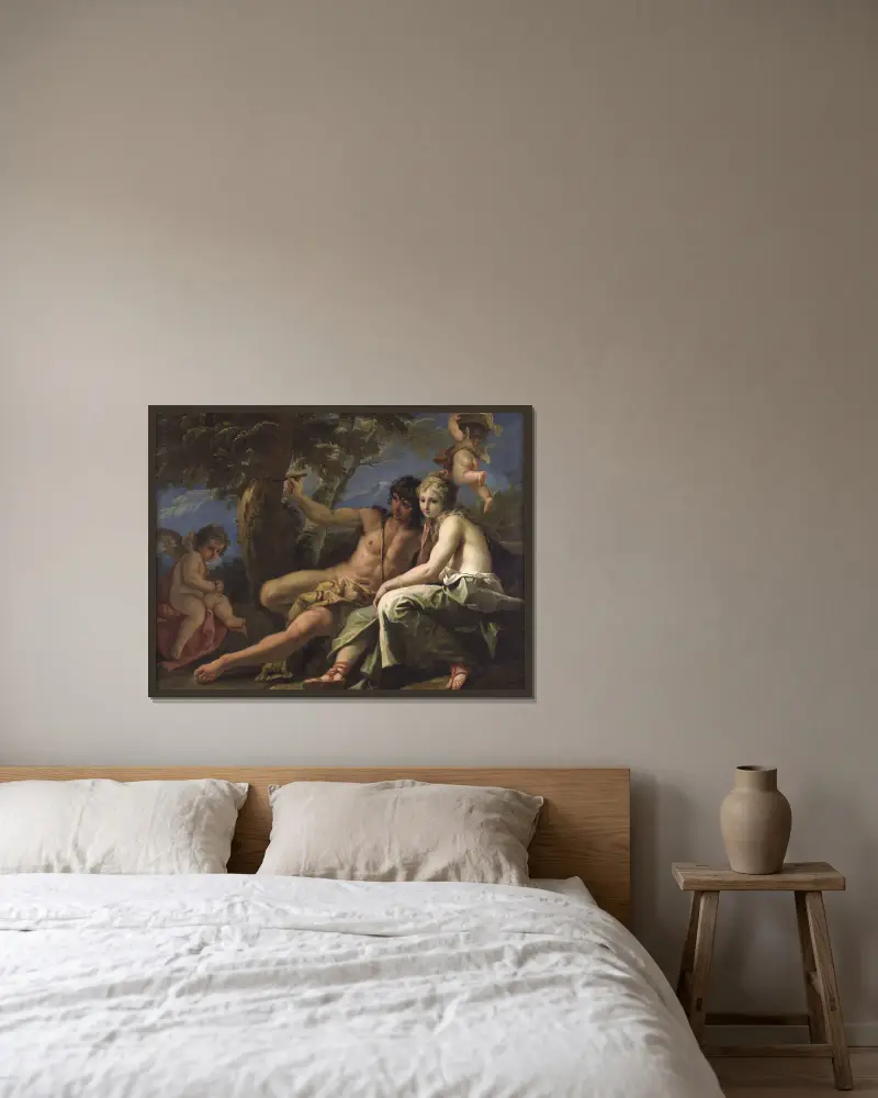 Angelica und Medoro von Sebastiano Ricci gerahmt an einer Wand