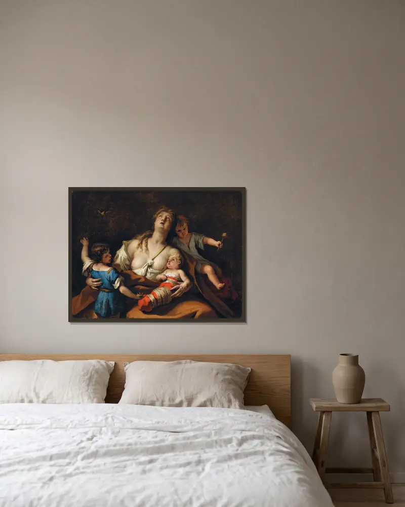 Charity av Sebastiano Ricci inramad på en vägg