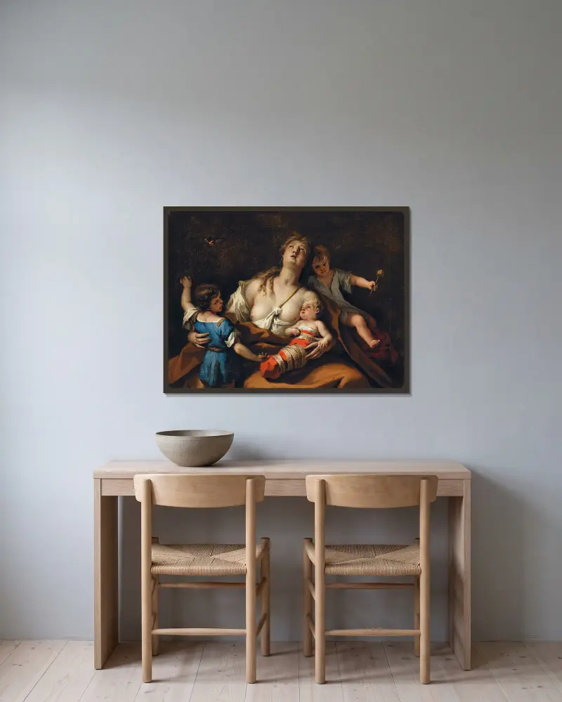Charity av Sebastiano Ricci inramad på en vägg