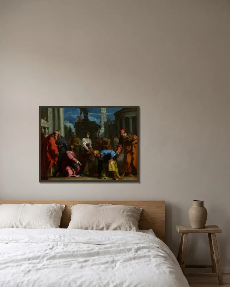 Kristus och äktenskapsbryterskan av Sebastiano Ricci inramad på en vägg