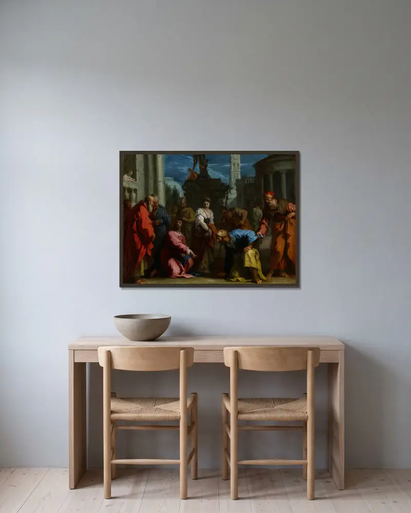 Kristus och äktenskapsbryterskan av Sebastiano Ricci inramad på en vägg